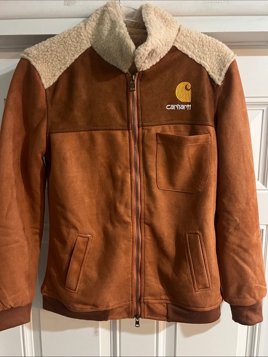 Carhartt Other - CARHARTT Faux Suede Sherpa Lined Zip Up Brown Jacket Size Small